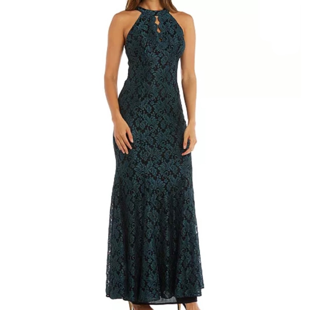 Morgan & Co. Nightway Lace Halter Gown